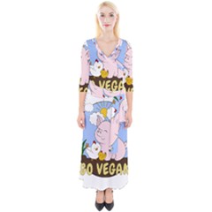 Go Vegan - Cute Pig And Chicken Quarter Sleeve Wrap Maxi Dress by Valentinaart