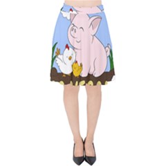 Go Vegan - Cute Pig And Chicken Velvet High Waist Skirt by Valentinaart