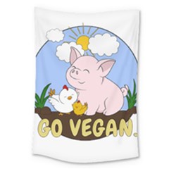 Go Vegan - Cute Pig And Chicken Large Tapestry by Valentinaart