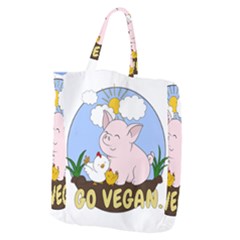 Go Vegan - Cute Pig And Chicken Giant Grocery Zipper Tote