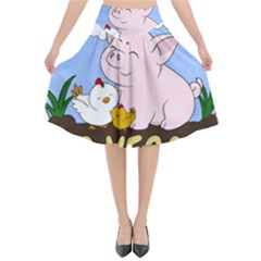 Go Vegan - Cute Pig And Chicken Flared Midi Skirt by Valentinaart