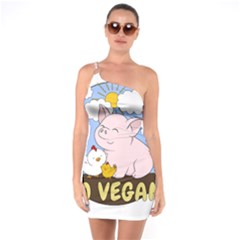 Go Vegan - Cute Pig And Chicken One Soulder Bodycon Dress by Valentinaart