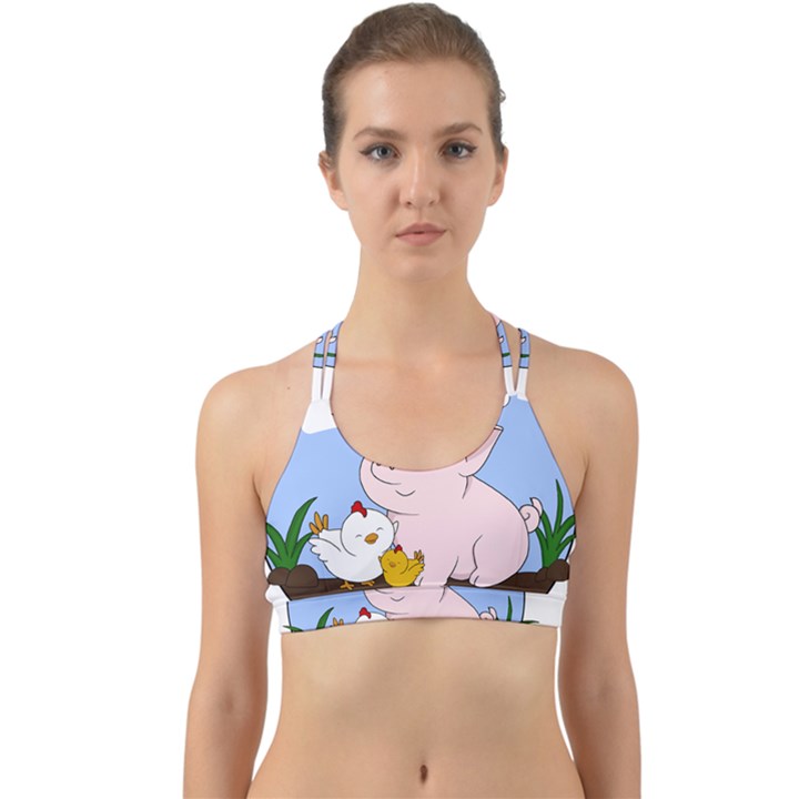 Go Vegan - Cute Pig and Chicken Back Web Sports Bra