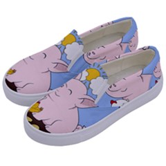 Go Vegan - Cute Pig And Chicken Kids  Canvas Slip Ons by Valentinaart