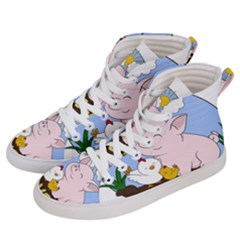 Go Vegan - Cute Pig And Chicken Women s Hi-top Skate Sneakers