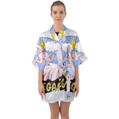 Go Vegan - Cute Pig And Chicken Quarter Sleeve Kimono Robe