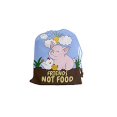 Friends Not Food - Cute Pig And Chicken Drawstring Pouches (small)  by Valentinaart