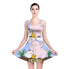 Friends Not Food - Cute Pig And Chicken Reversible Skater Dress by Valentinaart