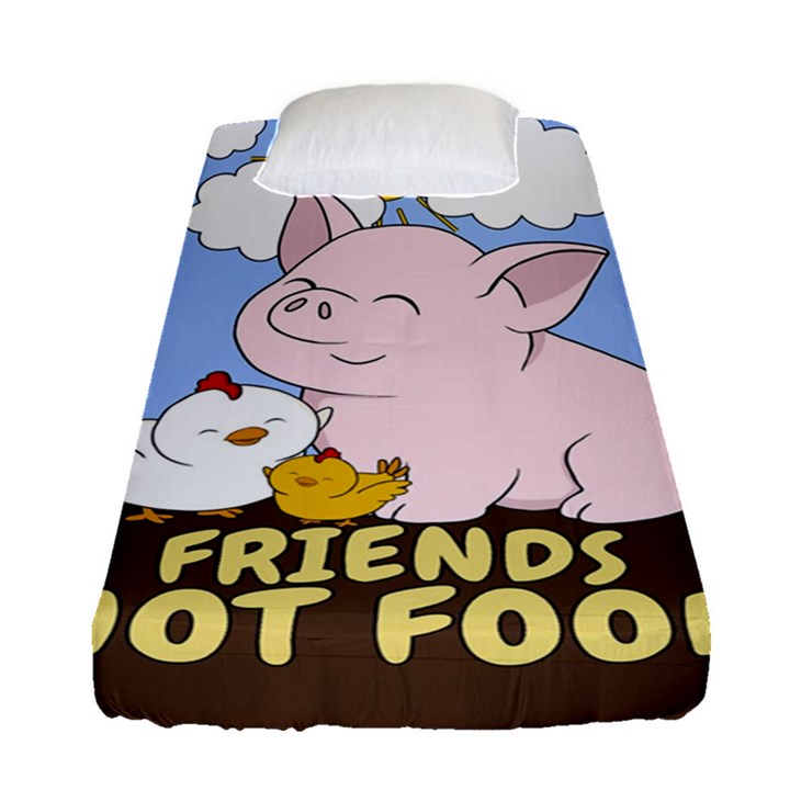 Friends Not Food - Cute Pig and Chicken Fitted Sheet (Single Size)