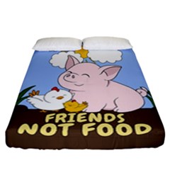 Friends Not Food - Cute Pig And Chicken Fitted Sheet (california King Size) by Valentinaart