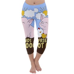 Friends Not Food - Cute Pig And Chicken Capri Winter Leggings  by Valentinaart