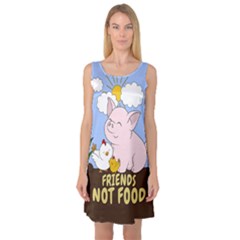 Friends Not Food - Cute Pig And Chicken Sleeveless Satin Nightdress by Valentinaart