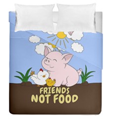 Friends Not Food - Cute Pig And Chicken Duvet Cover Double Side (queen Size) by Valentinaart