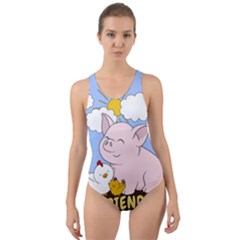 Friends Not Food - Cute Pig And Chicken Cut-out Back One Piece Swimsuit