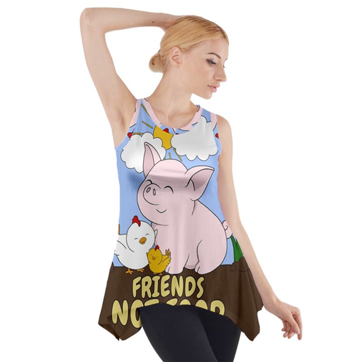 Friends Not Food - Cute Pig and Chicken Side Drop Tank Tunic