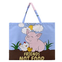 Friends Not Food - Cute Pig And Chicken Zipper Large Tote Bag by Valentinaart