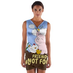 Friends Not Food - Cute Pig And Chicken Wrap Front Bodycon Dress by Valentinaart