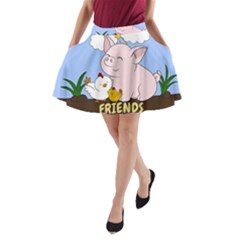 Friends Not Food - Cute Pig And Chicken A-line Pocket Skirt by Valentinaart