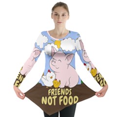 Friends Not Food - Cute Pig And Chicken Long Sleeve Tunic  by Valentinaart