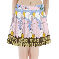 Friends Not Food - Cute Pig And Chicken Pleated Mini Skirt