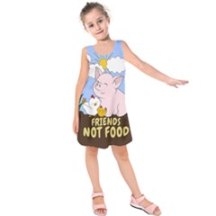 Friends Not Food - Cute Pig And Chicken Kids  Sleeveless Dress by Valentinaart