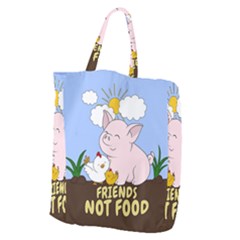 Friends Not Food - Cute Pig And Chicken Giant Grocery Zipper Tote by Valentinaart