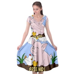 Friends Not Food - Cute Pig And Chicken Cap Sleeve Wrap Front Dress by Valentinaart