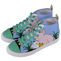 Friends Not Food - Cute Pig And Chicken Women s Mid-top Canvas Sneakers