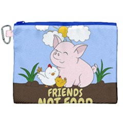 Friends Not Food - Cute Pig And Chicken Canvas Cosmetic Bag (xxl)