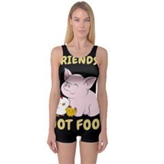 Friends Not Food - Cute Pig And Chicken One Piece Boyleg Swimsuit by Valentinaart