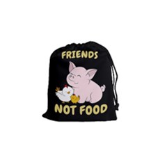 Friends Not Food - Cute Pig And Chicken Drawstring Pouches (small)  by Valentinaart