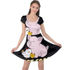 Friends Not Food - Cute Pig And Chicken Cap Sleeve Dress by Valentinaart