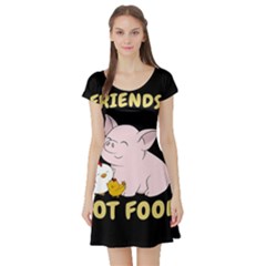 Friends Not Food - Cute Pig And Chicken Short Sleeve Skater Dress by Valentinaart