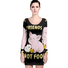 Friends Not Food - Cute Pig And Chicken Long Sleeve Bodycon Dress by Valentinaart