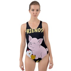 Friends Not Food - Cute Pig And Chicken Cut-out Back One Piece Swimsuit