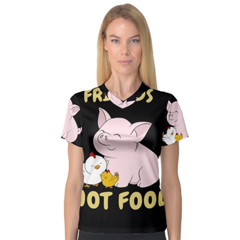 Friends Not Food - Cute Pig And Chicken V-neck Sport Mesh Tee by Valentinaart