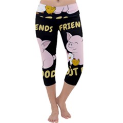 Friends Not Food - Cute Pig And Chicken Capri Yoga Leggings by Valentinaart