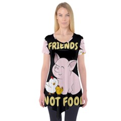 Friends Not Food - Cute Pig And Chicken Short Sleeve Tunic  by Valentinaart