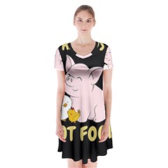 Friends Not Food - Cute Pig And Chicken Short Sleeve V-neck Flare Dress by Valentinaart