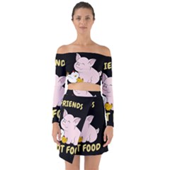 Friends Not Food - Cute Pig And Chicken Off Shoulder Top With Skirt Set by Valentinaart