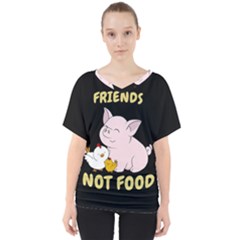 Friends Not Food - Cute Pig And Chicken V-neck Dolman Drape Top by Valentinaart