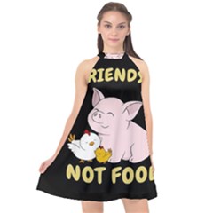 Friends Not Food - Cute Pig And Chicken Halter Neckline Chiffon Dress  by Valentinaart