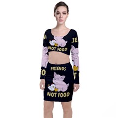 Friends Not Food - Cute Pig And Chicken Long Sleeve Crop Top & Bodycon Skirt Set by Valentinaart