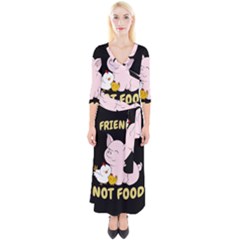 Friends Not Food - Cute Pig And Chicken Quarter Sleeve Wrap Maxi Dress