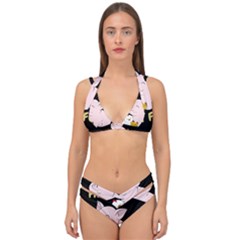 Friends Not Food - Cute Pig And Chicken Double Strap Halter Bikini Set