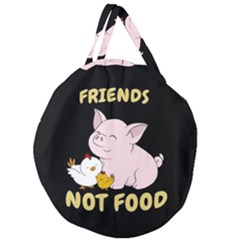 Friends Not Food - Cute Pig And Chicken Giant Round Zipper Tote