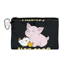 Friends Not Food - Cute Pig And Chicken Canvas Cosmetic Bag (medium)