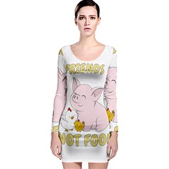 Friends Not Food - Cute Pig and Chicken Long Sleeve Bodycon Dress