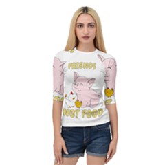 Friends Not Food - Cute Pig and Chicken Quarter Sleeve Raglan Tee