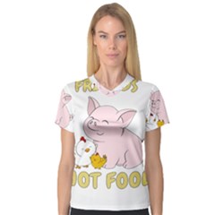 Friends Not Food - Cute Pig and Chicken V-Neck Sport Mesh Tee